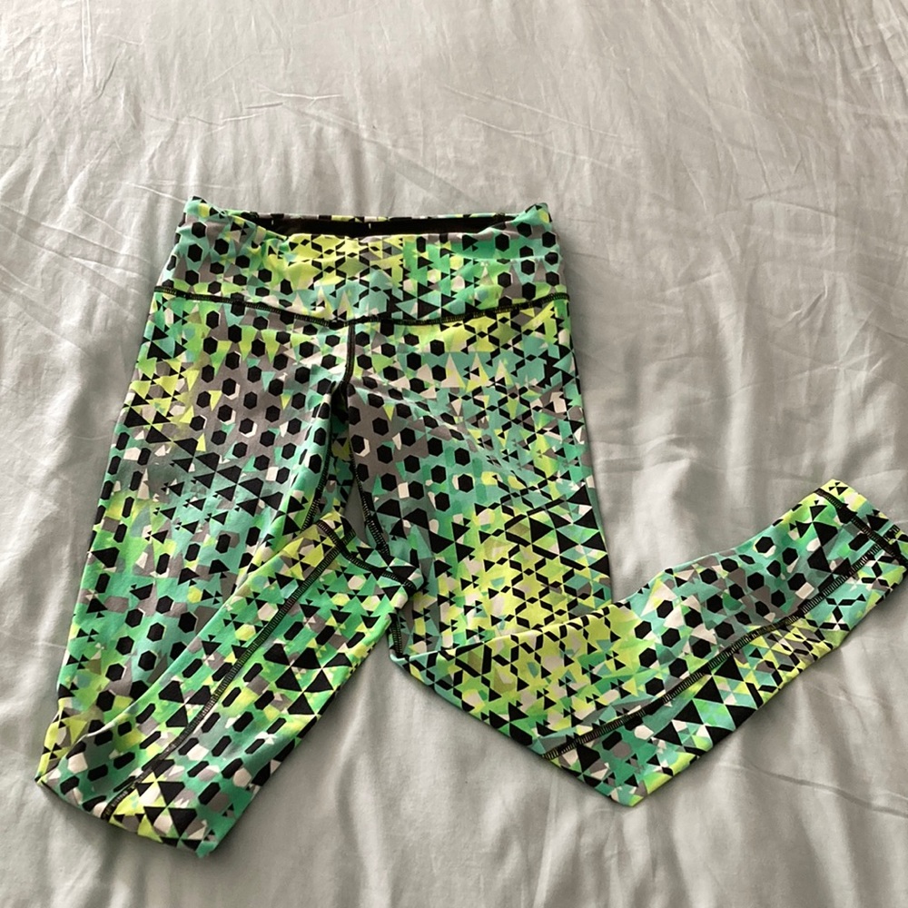 Victoria Sport Running Yoga Tights or Leggings Size Small in Green Yellow Black